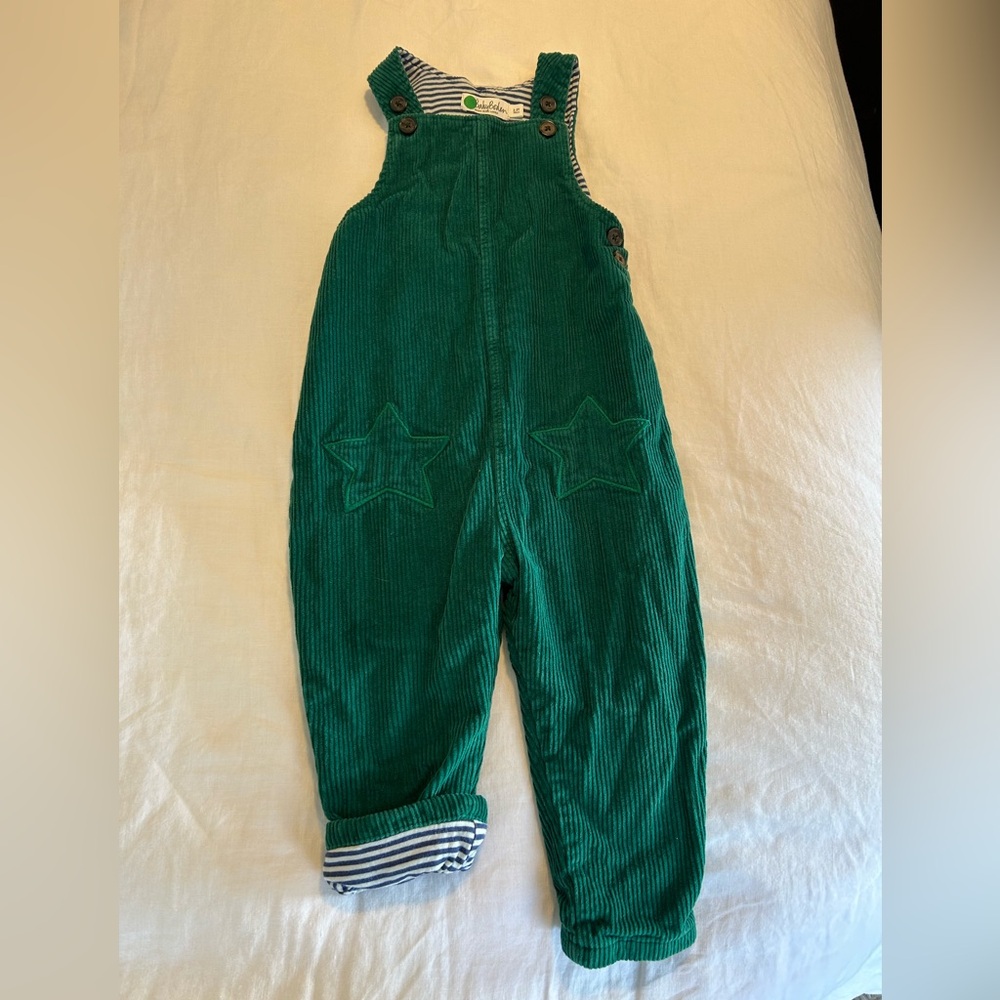 Baby Boden Teal Corduroy Overalls with Star Accents
